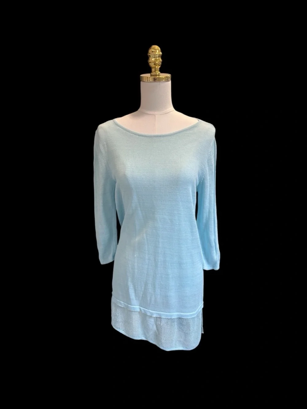 Pure Jill Linen Blend Tunic Sweater Light Blue Mesh Hem Size S Boho Coastal